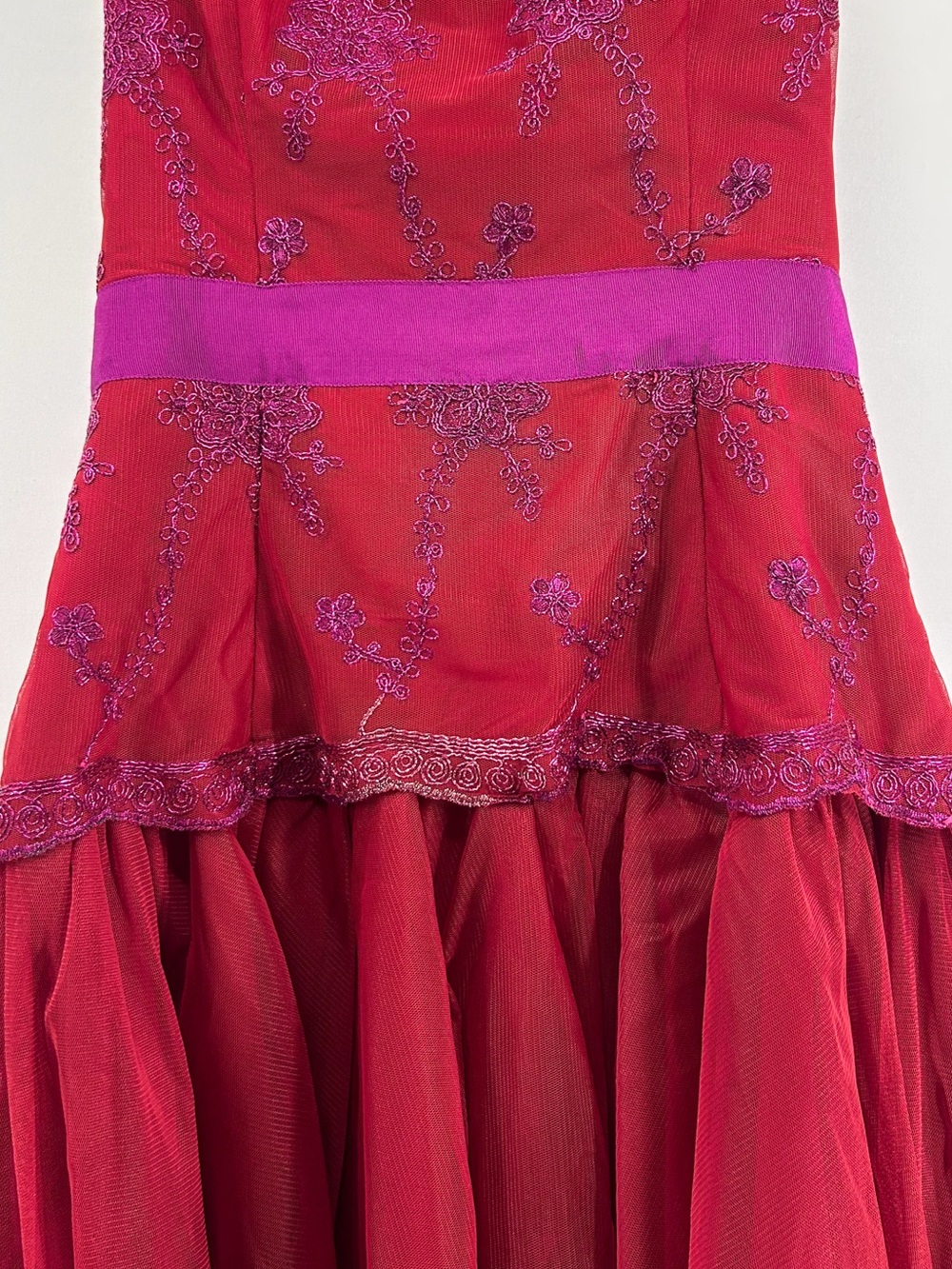 Pearl Georgina Chapman by Marchesa Red Lace Tulle Strapless Mini Dress Size 4 - Picture 4 of 7